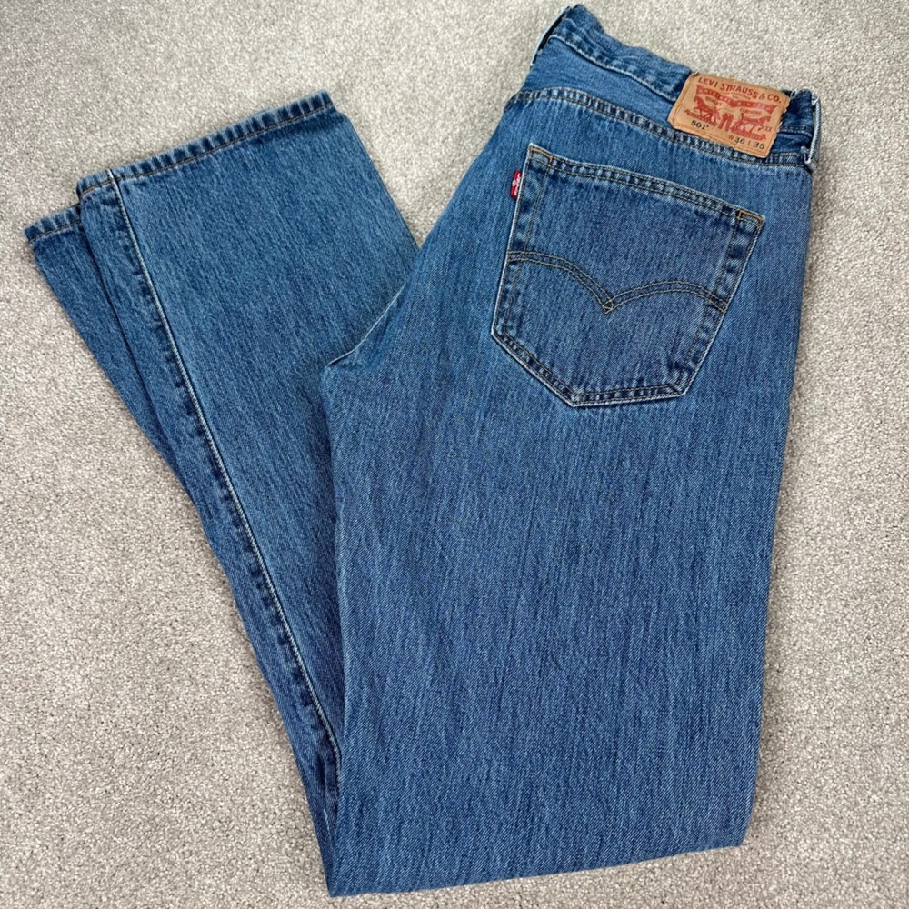 Levi's 501 Mens Jeans Button Fly Straight Leg Blue Denim W36 L36